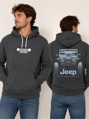 Jeep Gray Pullover Hoodie XL Off Road Graphic Logo Fleece Sweatshirt